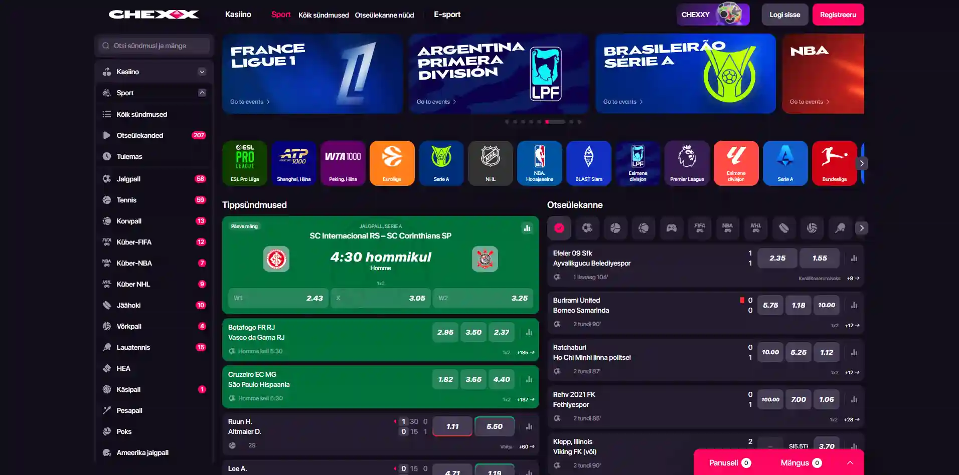CHEXX e-spordi panuste distsipliinid ja koefitsiendid